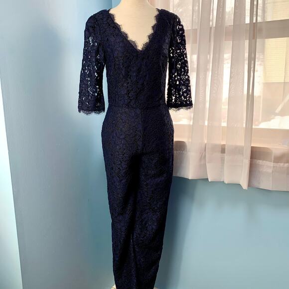 Anthropologie Elevenses Navy Lace Jumpsuit Size 2 - Picture 9 of 11
